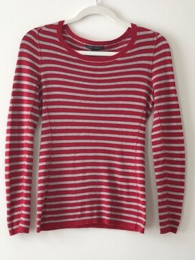 Banana Republic 100% Cotton Red Gray Striped Crewneck Sweater